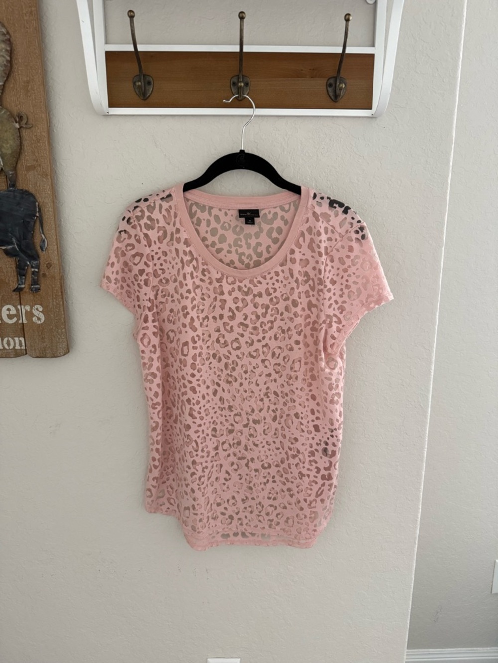 Worthington Pink Leopard Lace Short Sleeve Tee